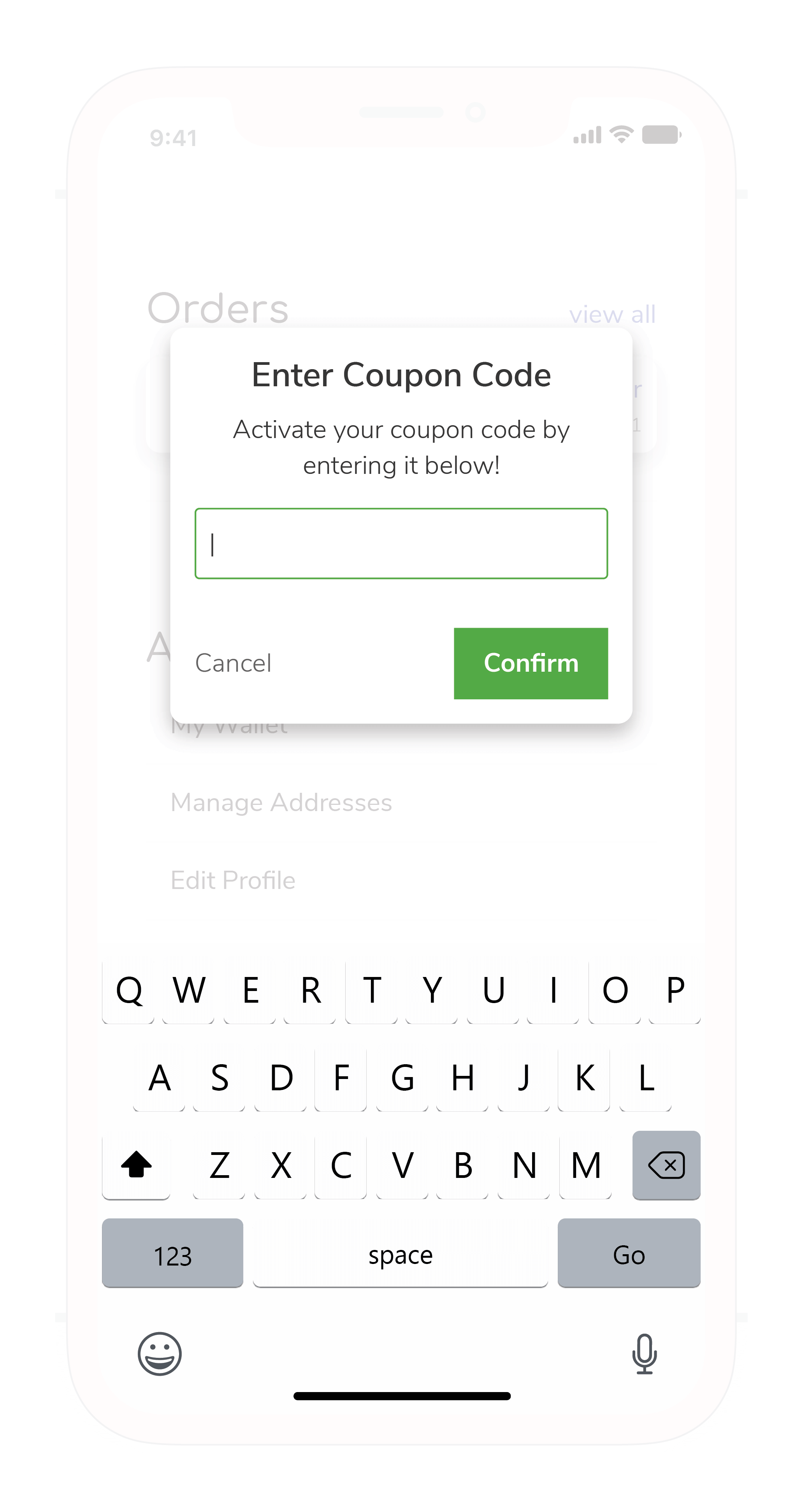 Screenshot of the Enter Coupon Code Prompt